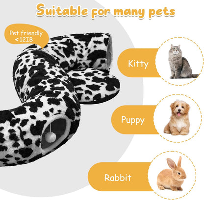 Cat Tunnel Bed for Indoor Cats, Soft Plush Donut Peekaboo Cat Cave, Multifunctional Playground Toy for Small Medium Large Cats, Kittens, Rabbits, Ferrets, with Washable Cushion (Black&White)