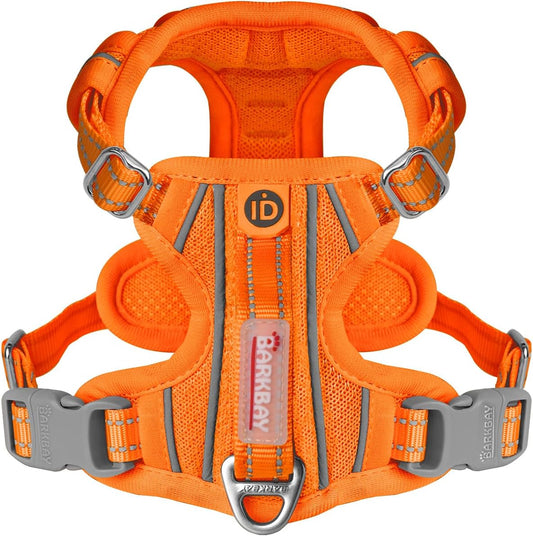 BARKBAY Dog Harness No Pull with ID Tag Pocket - Heavy Duty, Reflective, Easy Control for Large Dogs(Orange,XS)