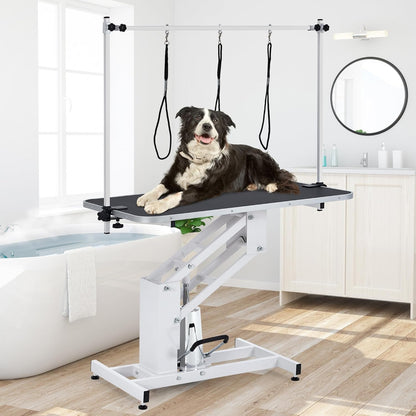43.3" Hydraulic Grooming Table for Dogs-350LBS Electric Dog Grooming Table,22''-39'' Adjustable Height with Arm & Noose