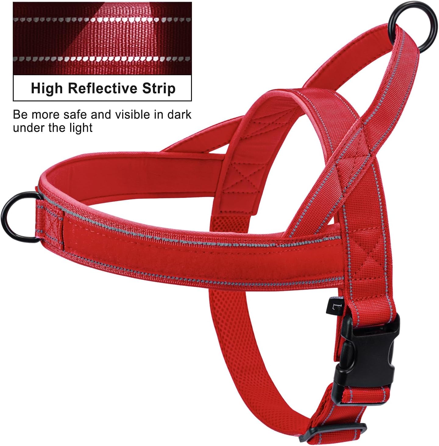 Red No Pull Dog Harness for Small Medium Large Sized Dog, Reflective Escape Proof Adjustable Dog Harnesses with 2 Patch, XL