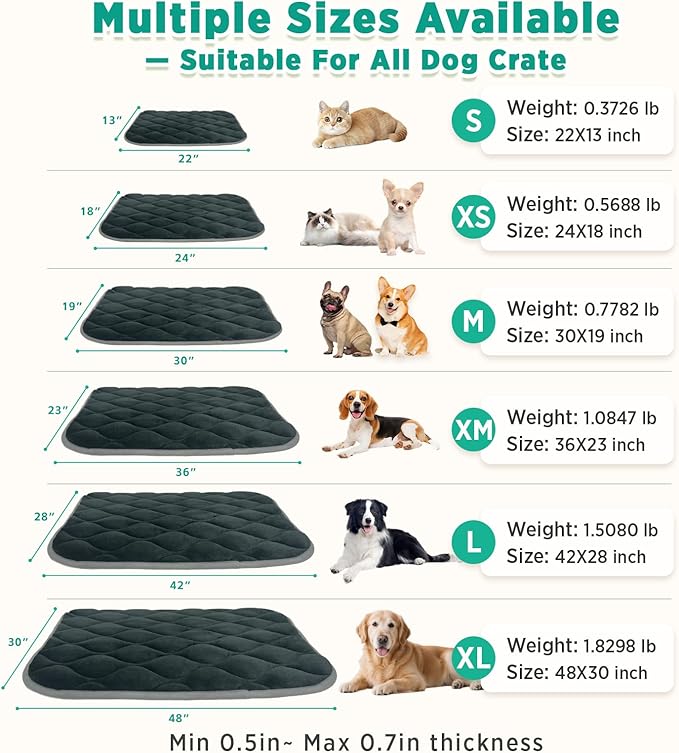 furrybaby Dog Bed Mat Flat Crate Mat with Anti-Slip Bottom Machine Washable Pet Kennel Pad for Dog Sleeping (M 30x19'', Grey Mat)