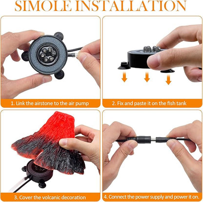 Aquarium Volcano Decoration Kit Resin Volcano Decoration Aquarium Foamer with Colored Light Decoration Suitable for Fish Tank Landscaping Decoration