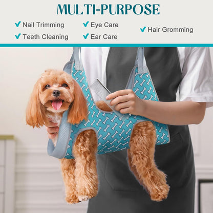 Supet Dog Grooming Hammock Harness for Dogs Cats, Relaxation Pet Nail Clipper Hammock, Restraint Dog & Medium Animal Leashes Sling for Groomingk for Nail Trimming (Coral Blue, M)