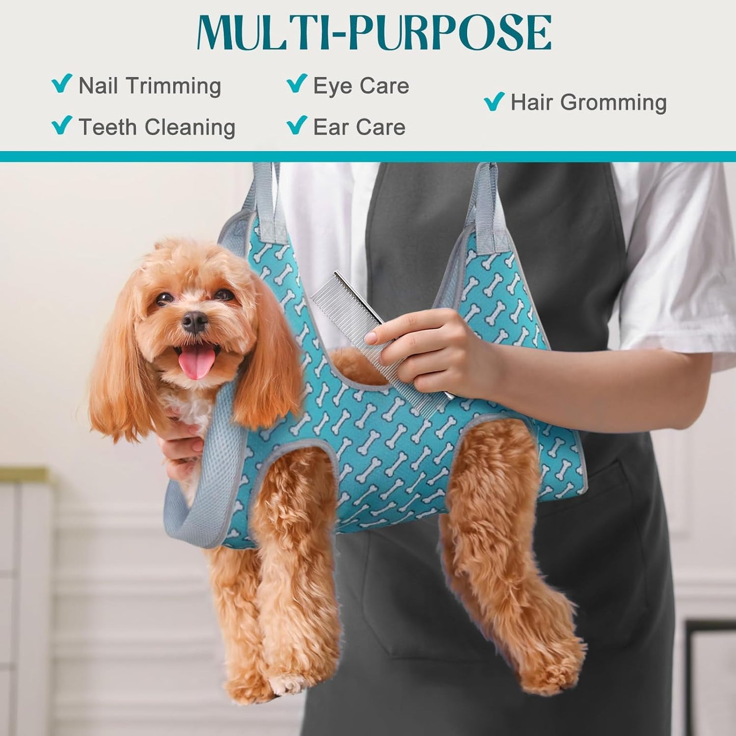 Supet Dog Grooming Hammock Harness for Dogs Cats, Relaxation Pet Nail Clipper Hammock, Restraint Dog & Small Animal Leashes Sling for Groomingk for Nail Trimming (Coral Blue, XS)