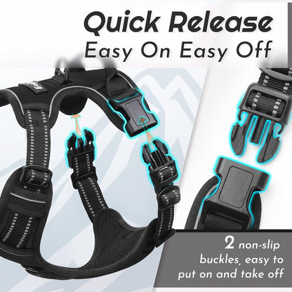 Eagloo Dog Harness Small Sized Dog, No Pull Service Vest with Reflective Strips and Control Handle, Adjustable and Comfortable for Walking, No Choke Pet Harness with 2 Metal Rings, Black, S