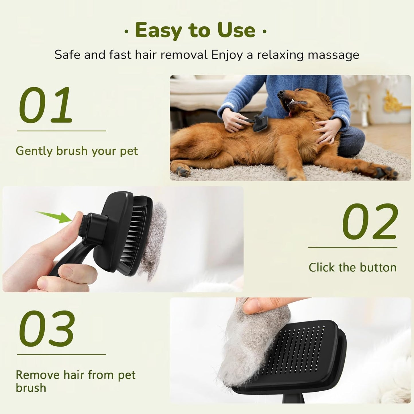 Pecute Self-Cleaning Slicker Brush for Dogs, Cats, Lightweight Dog Brush for Shedding Massaging Grooming, Cat Brush Gently Removes Loose Fur Undercoat for Dogs Cats Rabbits of All Hair Types