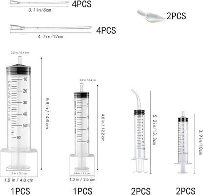 Baby Bird Feeding Syringe Set, Pet Parrot Milk Feeding Syringe with Tubes, Manual Syringe Feeder, Liquid Food, Reusable, Syringe with Spoon Tip（10ml*2+12ml*2+20ml+60ml）