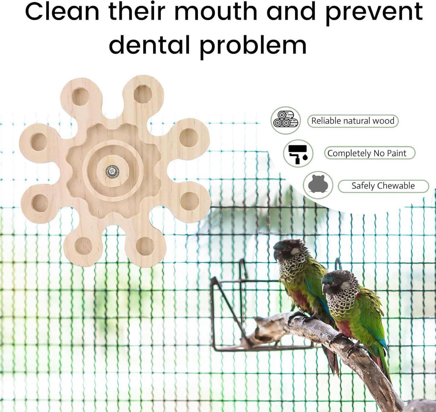 2Pcs Rotating Chinchilla Chew Toys, Natural Wood Hamster Chew Toys for Teeth with Rotating Snowflake Shape, Suitable for Chinchilla Cage and Other Rat Cage Accessories