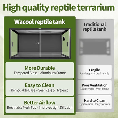 120 Gallon Reptile Tank, Large Terrarium for Bearded Dragons, Snakes, Leopard Geckos, Sliding Door & Top Ventilation, 48" x 24" x 24" Easy-to-Maintain Reptile Enclosure