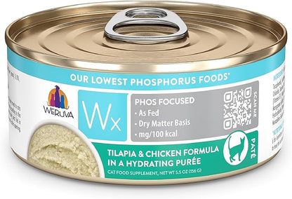 Weruva Wx Phos Focused Tilapia and Chicken Formula in a Hydrating Puree 5.5oz Can, Pack of 8