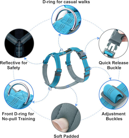 Plutus Pet No Pull Dog Harness, Adjustable Nylon Harness with Soft Padding, Reflective and Heavy Duty Dog Harness for Small, Medium, Large Dogs(Cyan, S)