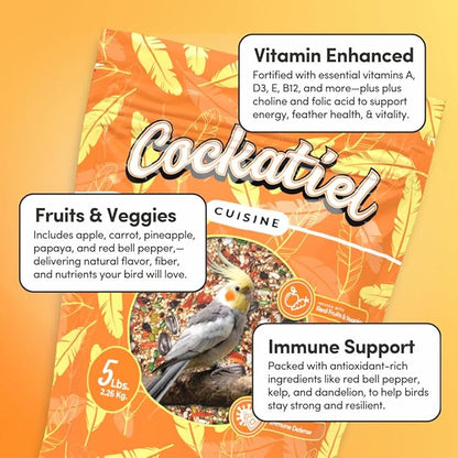 Mycelium Cockatiel Cuisine (5 LB Bag) | Organic Bird Seed w/Fruits, Veggies & Added Vitamins | Immune-Supporting, Nutrient-Rich Daily Blend for Cockatiels | Non-GMO, No Fillers, Made in USA