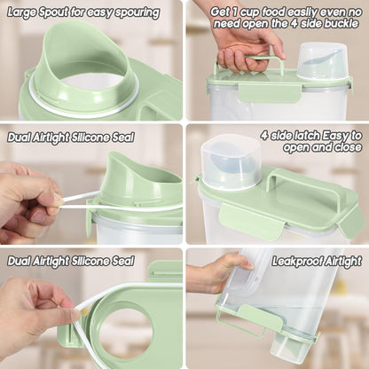 5Lbs /6Qt/5L Airtight Cat Dog Food Storage Container with Upgraded Large Nozzle BPA-Free, Pet Food Storage Containers for Rice, Grain, Pet Food, Flour, Dog Treat Storage-2 Pack Green