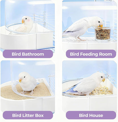 mini&moe Bird Bath for Cage, 4 in 1 Multifunction Birds House/Bath/Litter Box/Feeder Room, Bird Cage Accessories for Pet Birds Conure Budgies Cockatiels Lovebird,Finches, Parakeets, Mannikin, White