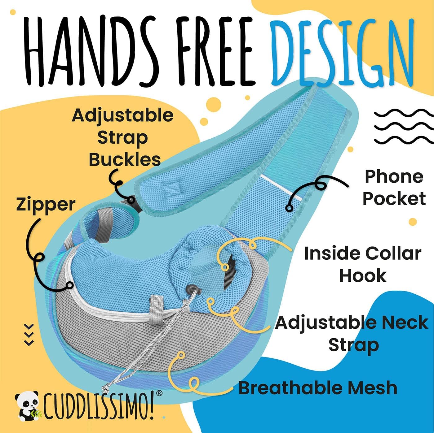 Pet Sling Carrier - Soft Front-Chest Carrying Bag for Small Pets (Ideal for Dogs & Cats 6–10 lbs) - Carefully Sized for Yorkshire Terrier, Maltese, Toy Poodle, Papillon - (Blue-L)