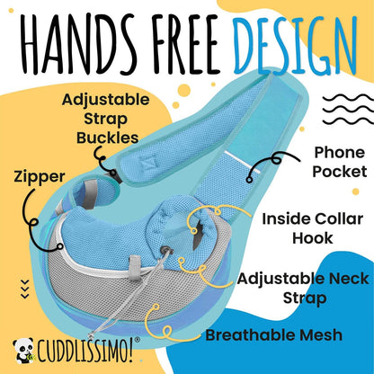 Pet Sling Carrier - Soft Front-Chest Carrying Bag for Small Pets (Ideal for Dogs & Cats 6–10 lbs) - Carefully Sized for Yorkshire Terrier, Maltese, Toy Poodle, Papillon - (Blue-L)