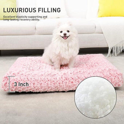 KSIIA Washable Dog Bed Deluxe Plush Dog Crate Beds Comfy Kennel Pad Anti-Slip Pet Sleeping Mat for Large, Jumbo, Medium, Small Dogs Breeds, 29" x 21", Pink