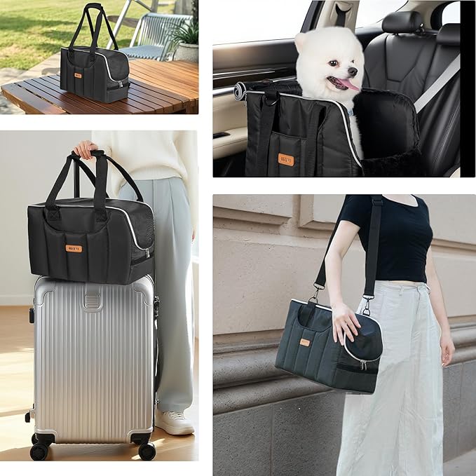 Dog Purse Carrier for Small Dogs Cats Rabbits Up to 15lbs, Lightweight Pet Sling Carriers with Crossbody Strap, Portable Puppy Soft Sided Tote Bag Carrier for Vet,Hiking,Travel Black