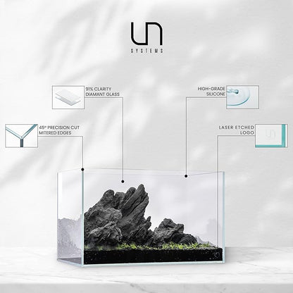 UNS Ultra Clear Rimless Tank - 20.5GAL | 77.7L - 23.62x14.17x14.17 | 60x36x36 CM, 6mm Glass Thickness, Leveling Mat Included - Low Iron, High Clarity Fish Tank w/ 45° Mitered Edge - [60U]