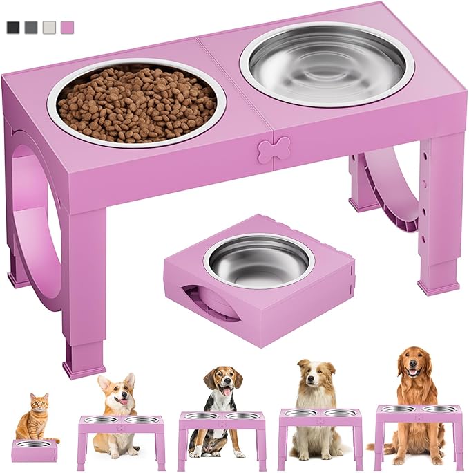Elevated Dog Bowls Large Breed XIAZ Raised Dogs Bowl Stand Large/Medium Sized Dog 1L Food Water Bowl Stands 5 Heights Adjustable 9/11/12/15in Pink Pet Feeder Dish Station