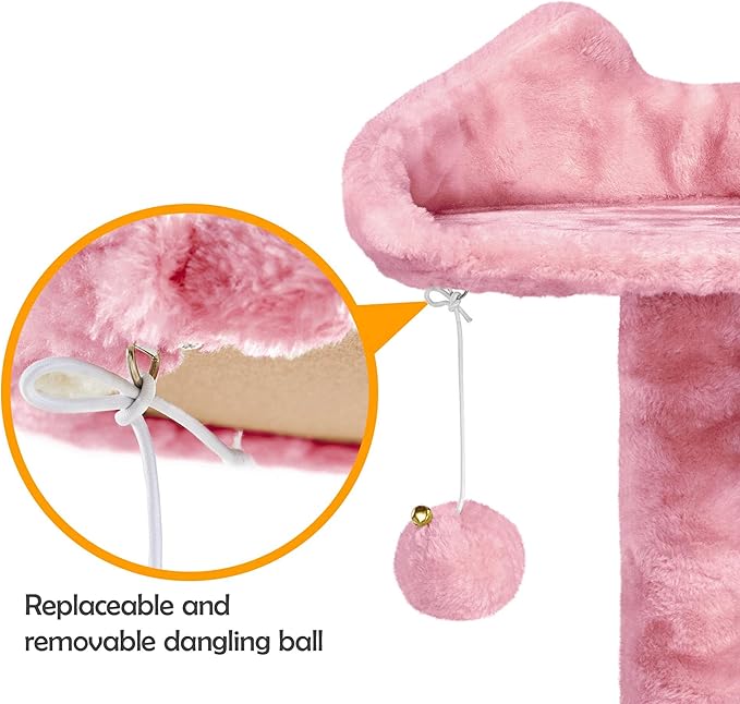 Yaheetech 62in Cat Tree Tower for Indoor Cats, Kitten Furniture with Double Condo, Scratching Posts, Multiple Platforms and Balls for Kitty, Pink