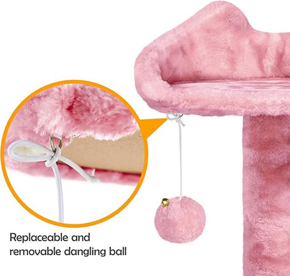 Yaheetech 62in Cat Tree Tower for Indoor Cats, Kitten Furniture with Double Condo, Scratching Posts, Multiple Platforms and Balls for Kitty, Pink