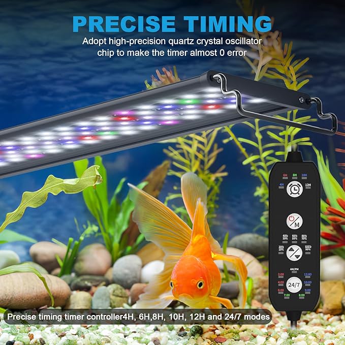 SEAOURA 24/7 Mode LED Aquarium Light for Plants-Sunrise-Daylight-Moonlight Mode, Fish Tank Light with Auto On/Off, 7 Colors, Adjustable Timer/Brightness for 30 Inch to 36 Inch Freshwater Tank, 24W