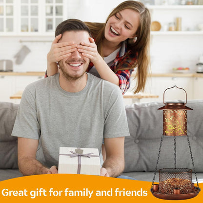 Cardinal Bird Feeder for Outdoor Gifts for Women Mom Grandma Hanging Metal Wild Birdfeeder Garden Solar Lantern Decor Lanterns Outside for Yard Patio Lawn Pathway Landscape