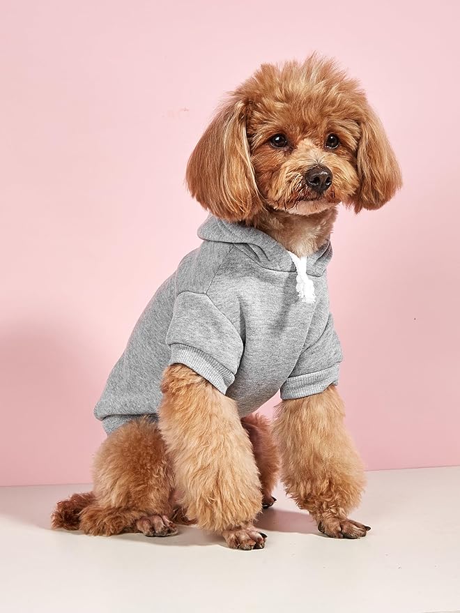 QWINEE Basic Dog Hoodie Sweatshirt Puppy Sweater Warm Cat Costumes Pet Clothes for Chihuahua Puppy Kitten Small Medium Dogs Black and Grey Medium