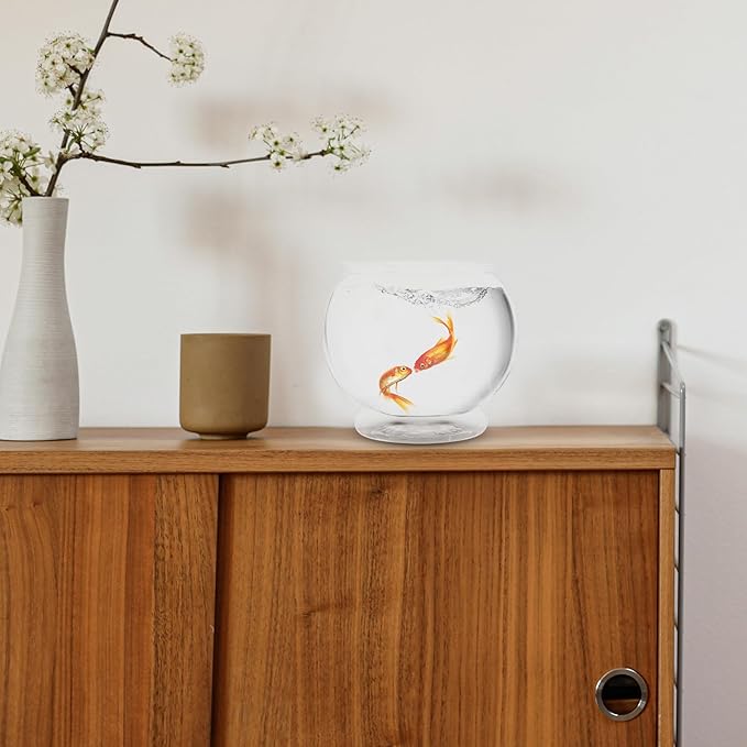 POPETPOP Plastic Fish Bowls Round Aquarium Clear Fish Keeper Fishbowl Vase Pot for Wedding Party Event Christmas Holiday Home Decor 18cm