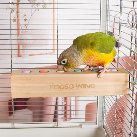 Bird Toys & Bird Perch, Bird Wooden Block Chewing Toy Parrot Foraging & Puzzle Toys Bird Cage Accessories for Conures Parakeets Cockatiels Lovebirds African Grey Macaws (Spinning Ball)