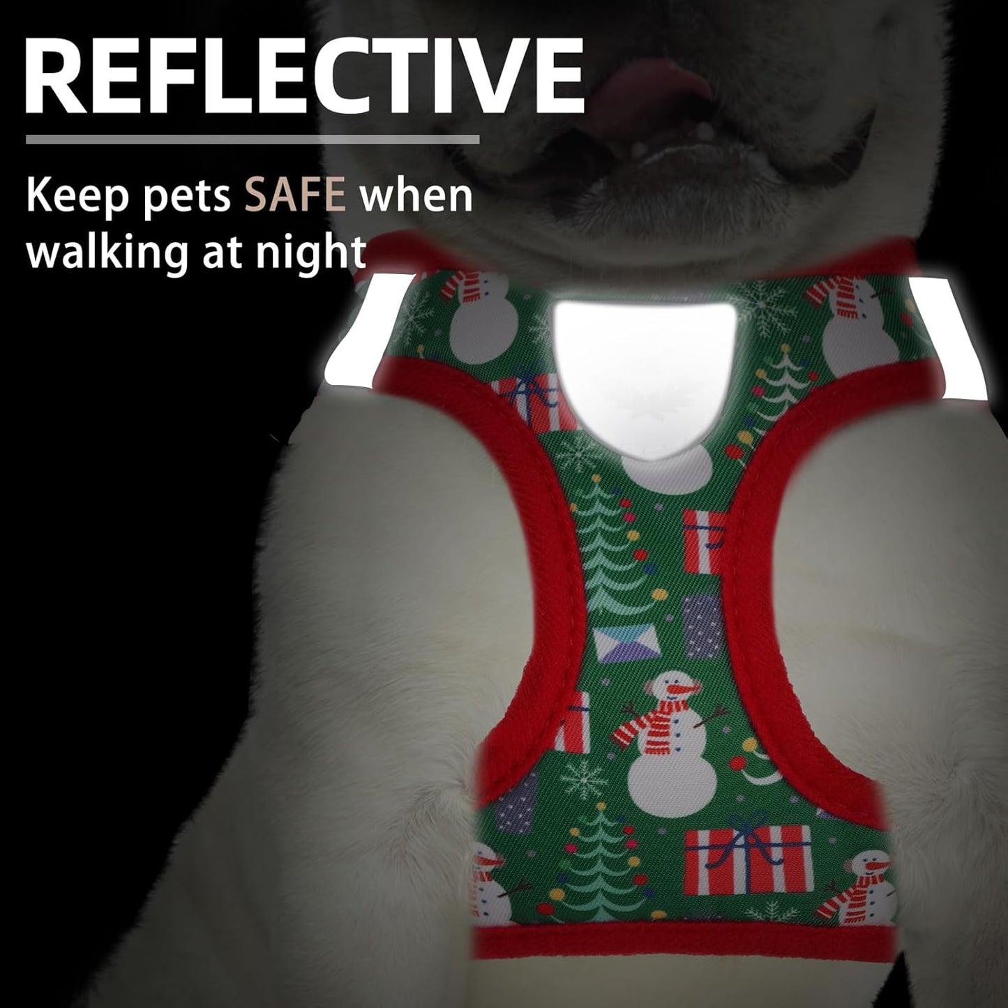 PUPTECK Adjustable Dog Harness Collar and Leash Set Step in No Pull Pet Harness for Small Medium Dogs Puppy and Cats Outdoor Walking Running, Christmas, XL