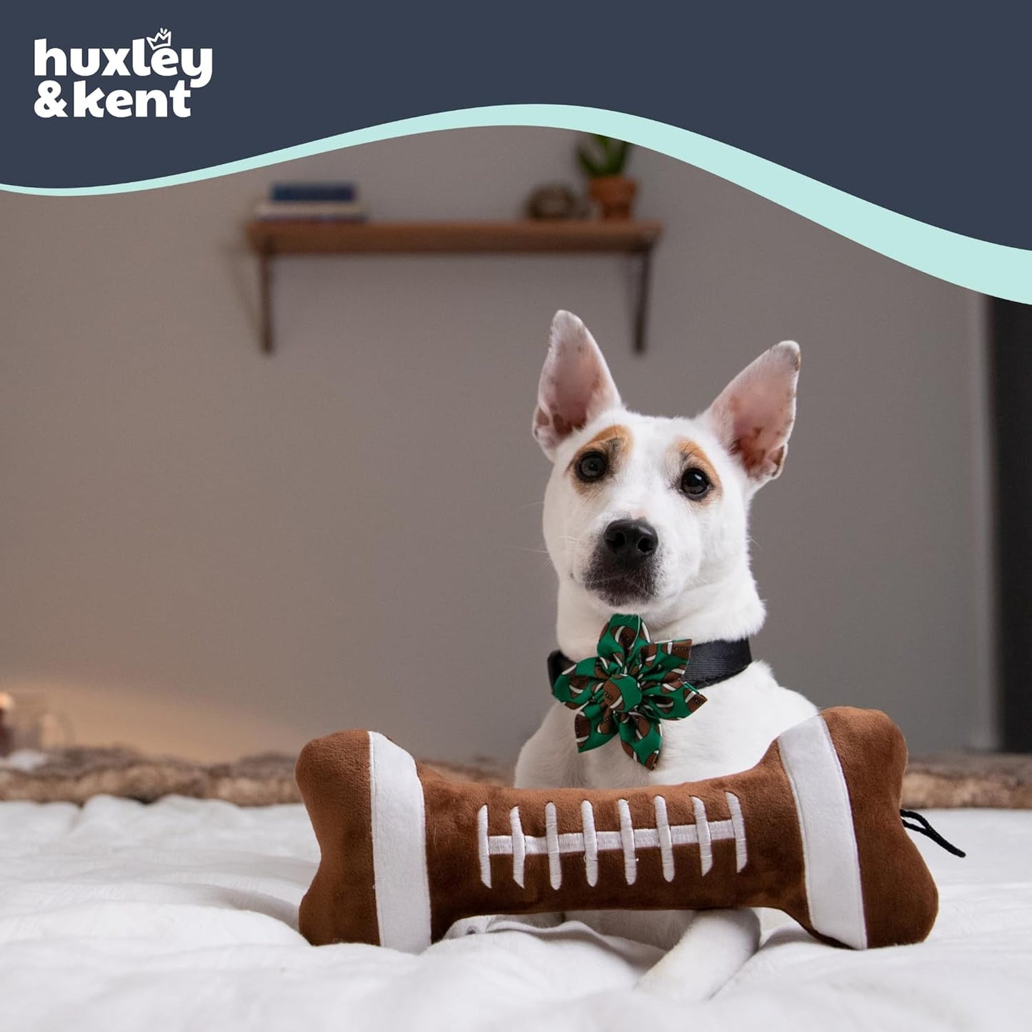 Huxley & Kent Funny Dog Toy w/Squeaker – Power Plush Squeaky Dog Toys for Small, Medium & Large Dogs – Soft Stuffed Animal for Indoor Play & Fetch - Football Bone, Small