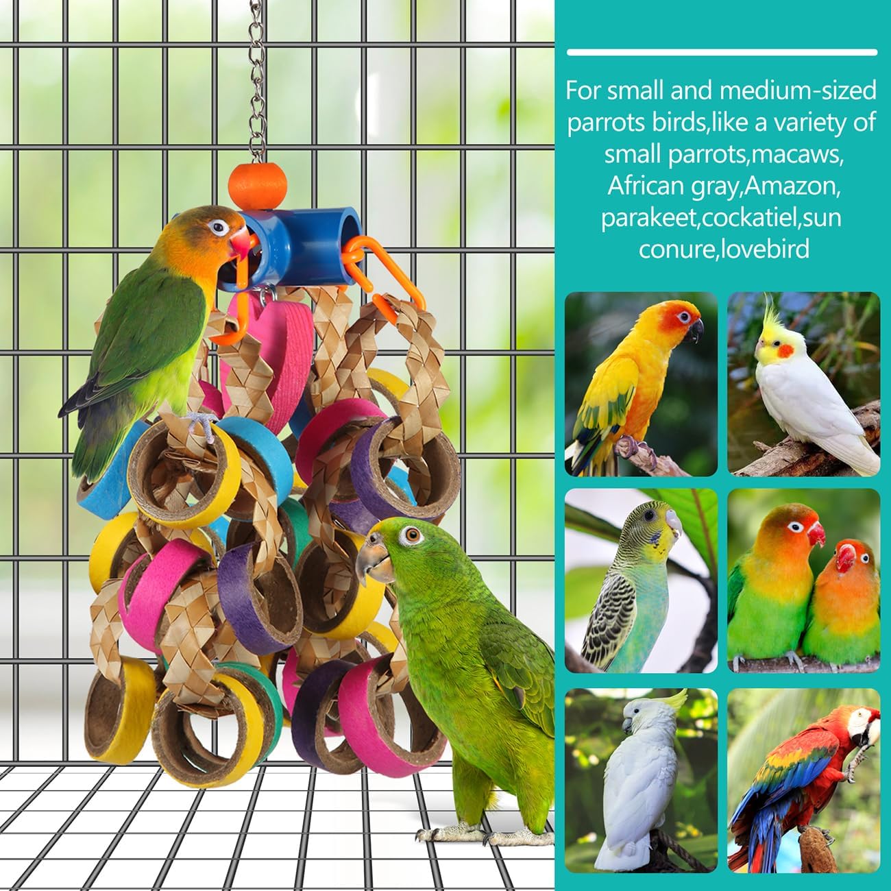 lovyoCoCo Bird Toys Conure Toys,Bird Parrot Foraging Shredder 24 Pcs Colorful Bagel Chewy Rings for Small Parrots Parakeets Conures Cockatiels Love Bird Cage Accessies (B)