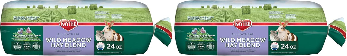 Kaytee All Natural Timothy Hay Wild Meadow Hay Blend for Guinea Pigs, Rabbits & Other Small Animals, 24 Ounce (Pack of 2)