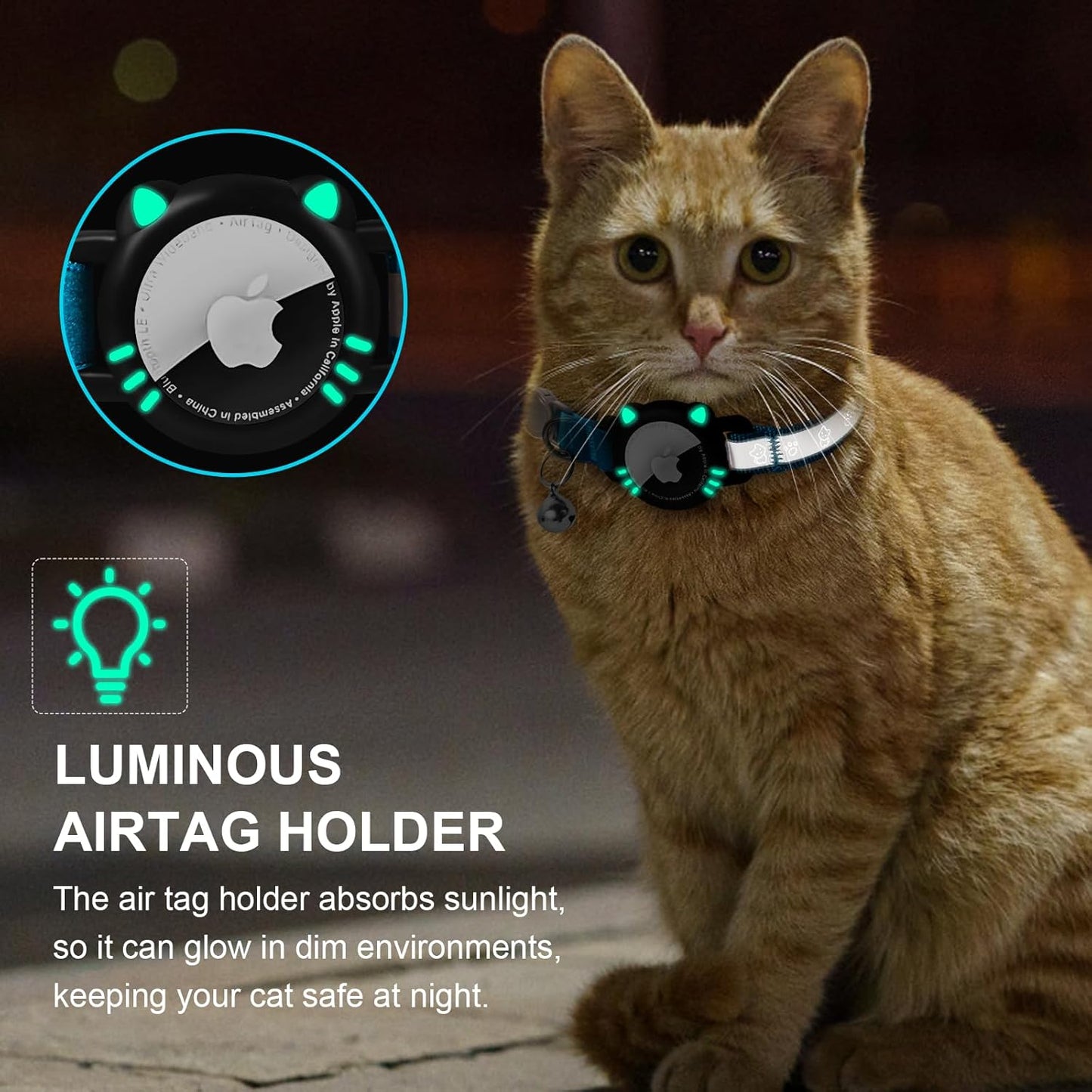 Airtag Cat Collar, Reflective Cat Collar with Apple Air Tag Holder, Breakaway GPS Tracker Pet Collar with Bell for Cat Kitten, Airtag Not Included, Blue, S(9-11 Inch)