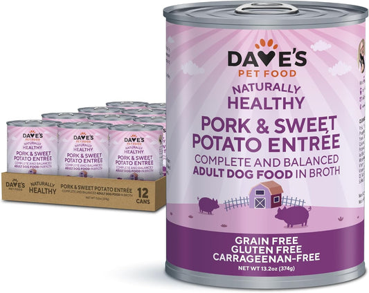 Dave’s Dog Food Grain Free Dog Food Wet (Pork & Sweet Potato in Broth), Made in Canada Naturally Healthy Canned Topper, Gluten Free, 13.2 oz (12 Pack)