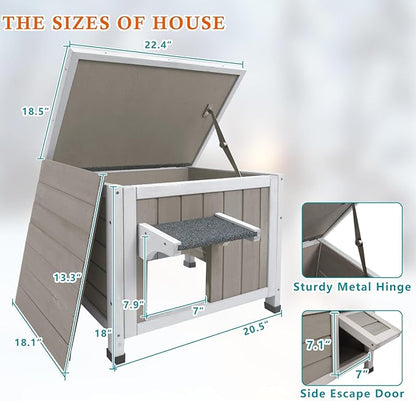 Insulated Cat House Outdoor Cat Shelter for Feral Cats in Winter,All-Round Foam Insulation Weatherproof Wooden Cat Houses for Cats Rabbits and Small Animals with Escape Door Open Roof