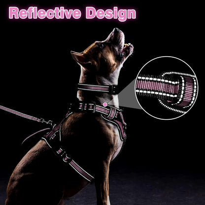 WINSEE Pet Harness Collar and Leash Set, All-in-one Reflective Dog Harness No Pull with Adjustable Buckles for Puppies, Small, Medium, Large, and Extra-Large Dogs (Small, Pink)