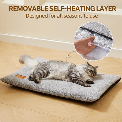 Self Warming Cat Bed Self Heating Pad 29 x 19 inch Thermal Pet mat for Indoor Outdoor Pets Double Filled Cat Mat with Washable Removable Cover Non-Slip Bottom (Light Gray)