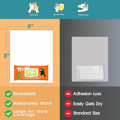 PET N PET 100% Plant Based Dog Wipes for Paws and Butt, 100 Counts Hypoallergenic Unscented Dog Pet Wipes, 8" x 8"