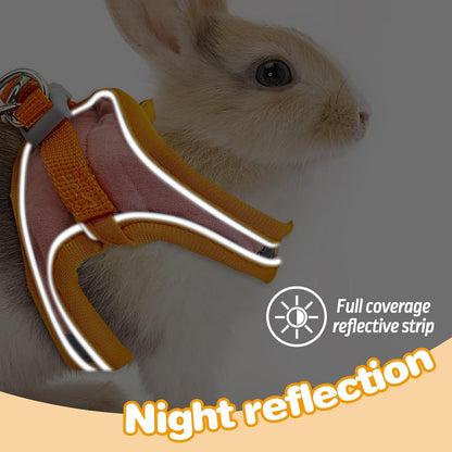 PINVNBY 2 Pack Bunny Hsrness and Leash Set Adjustable Rabbit Harness with Reflective Strips Double Buckle Pet Vest Eescape Proof for Small Rabbit Kitten Puppy Walks Accessories (Orange Pink, S)