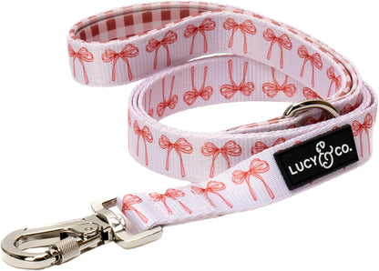 Lucy & Co. Designer Dog Leash - Pet Accessories - Thick Dog Leash - Padded Handle for Comfort - Ballet Bows - 5 Foot (White & Pink Bows, Large)