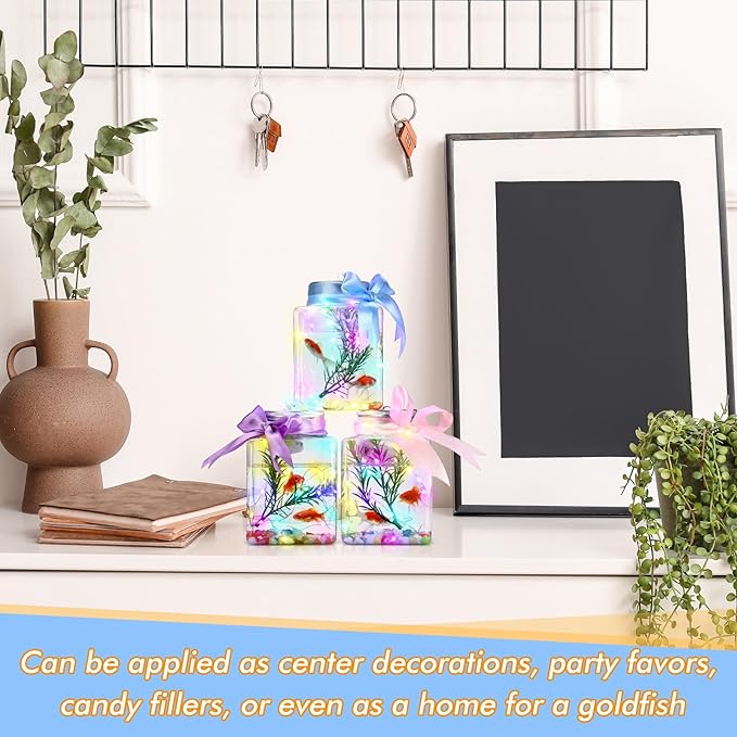 Domensi 20 Pcs 17oz LED Plastic Fish Bowls Ivy Bowls 3'' Glowing Vases Unbreakable Plastic Fish Tank Clear Shatterproof Aquarium for Carnival Game Accessory Home Party