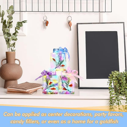 Domensi 20 Pcs 17oz LED Plastic Fish Bowls Ivy Bowls 3'' Glowing Vases Unbreakable Plastic Fish Tank Clear Shatterproof Aquarium for Carnival Game Accessory Home Party