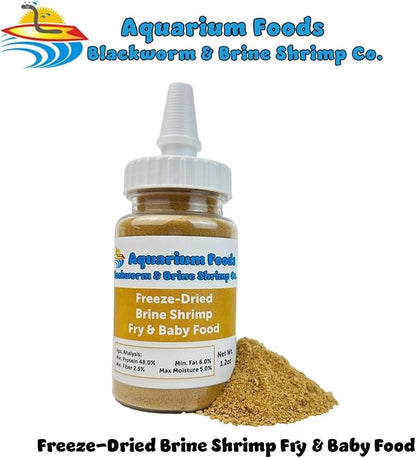 Aquatic Foods Inc. Brine Shrimp Powder-Small Bits Fry & Baby Food, for Freshwater Fish, Marines, Baby Pond Fish, Corals, Anemones, All Tiny Nanos, Fry and Babies…1.2oz Sm Squeeze Bottle