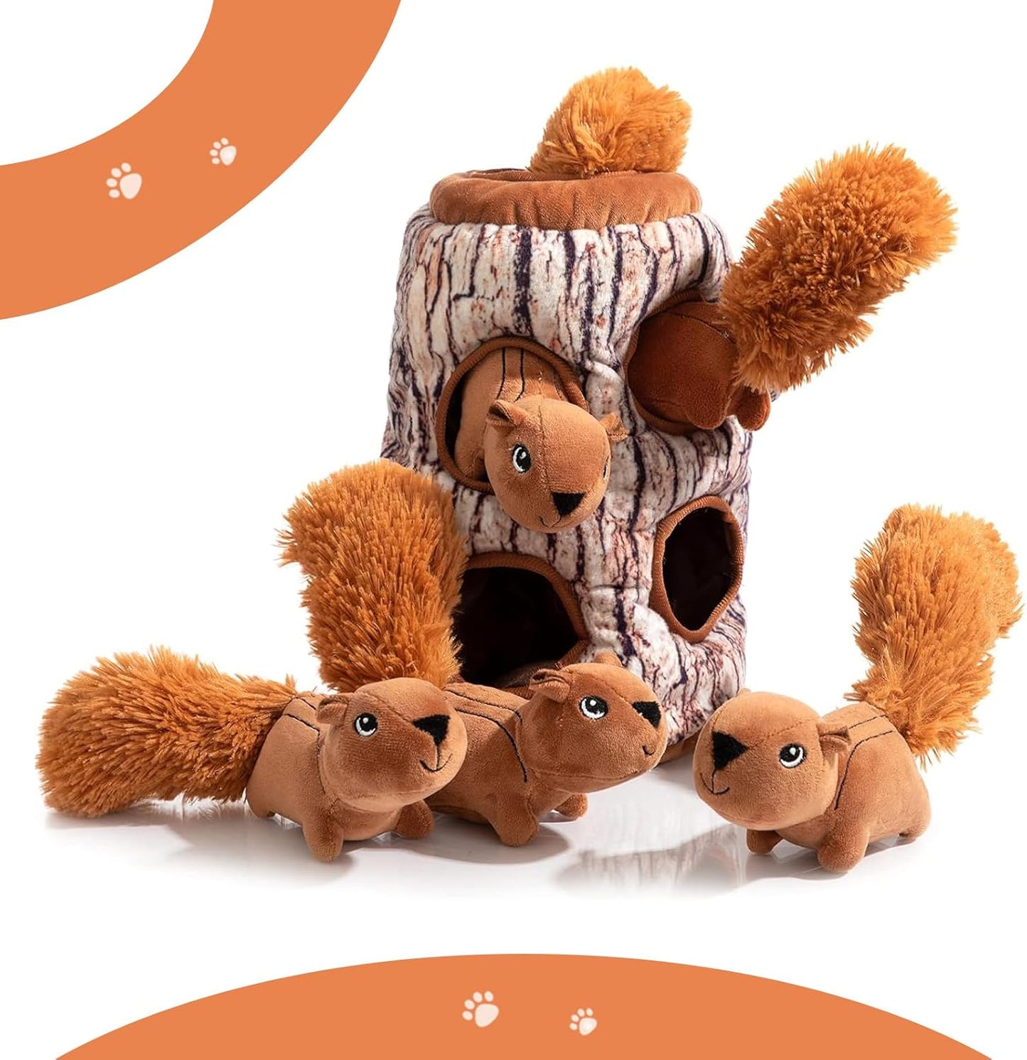 Hollypet Hide and Seek Squeaky Dog Toy, Designed Interactive Puzzle Plush Stuffed Puppy Toy, Squirrel