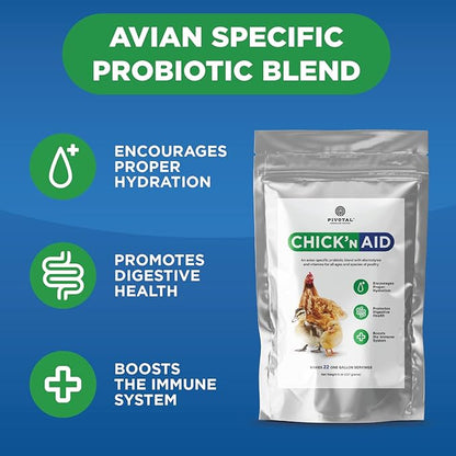 Chick’n Aid Chicken Supplement for All Ages (8 oz, Pack of 1) - Chicken Vitamins, Electrolytes, and Probiotics - Multipurpose Poultry Vitamins for Chickens, Ducks, and Turkeys