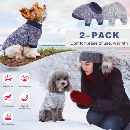 2 Pieces Pet Dog Classic Knitwear Sweater, Fleece Coat for Small,Medium Dogs,Warm Pet Dog Cat Clothes,Soft Puppy Customes for Chihuahua Yorkshire Tzu (Grey Navy,S)