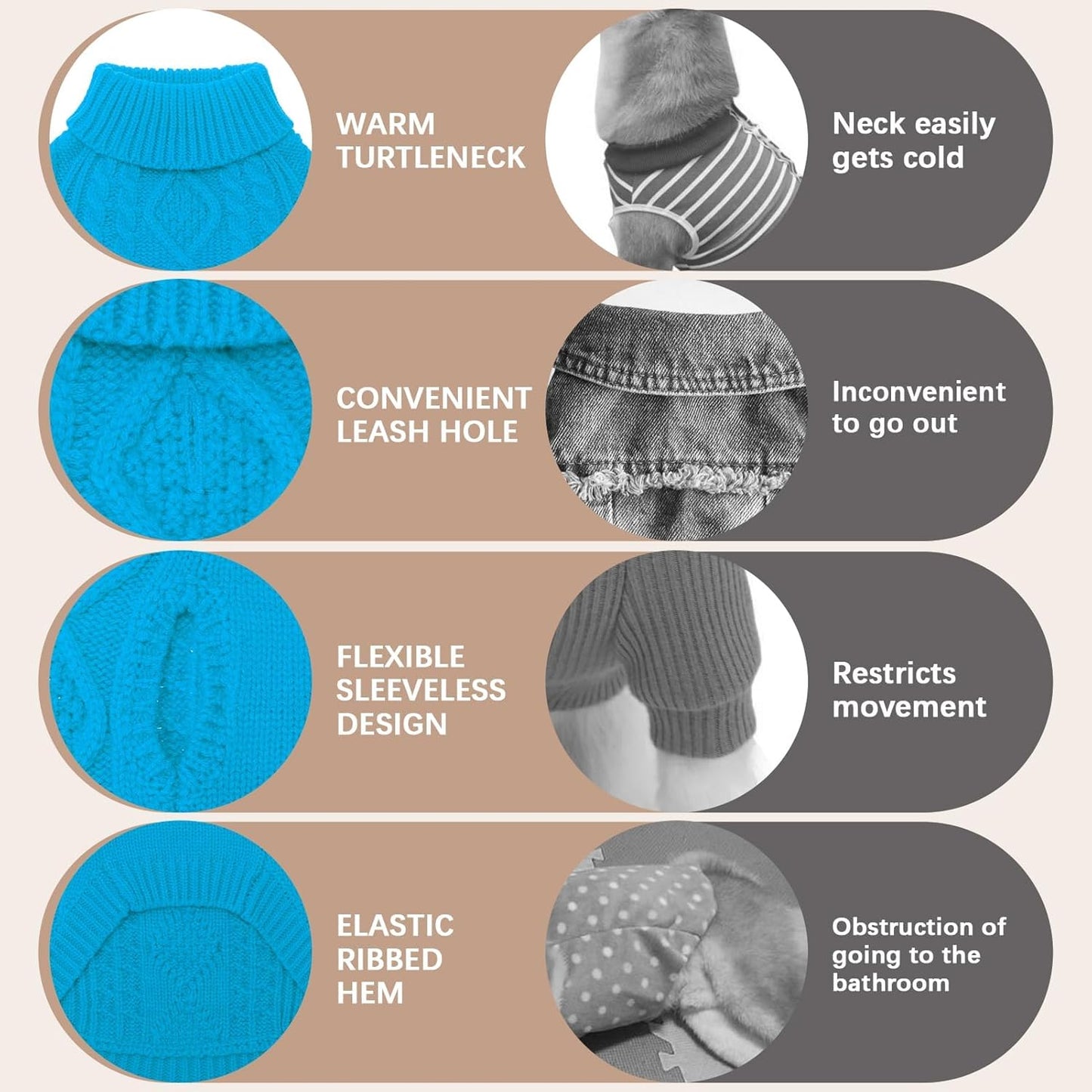 BINGPET Thermal Knitted Dog Sweater for Small Medium Large Dogs,Winter Puppy Cat Coat Warm Sweartershirts Outfits,Classic Cable Knit Turtleneck Pullover Dog Jumper Coat Warm Sweartershirts